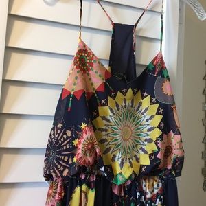 New CALS Printed Racer Back Maxi Dress Navy